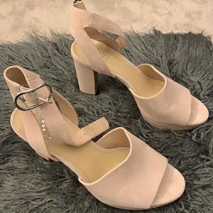 Suede open toe heels